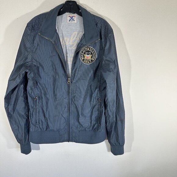 Vintage Scotch & Soda Jacket AE-25 Navy Full Zip Striped Zip Pockets L Varsity - Picture 5 of 6
